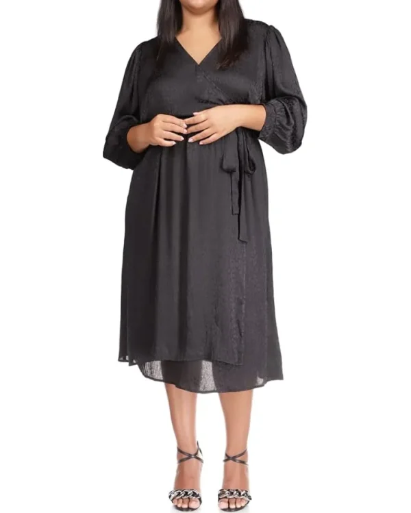 MICHAEL Michael Kors Plus Size<Plus Size Cheetah Jacquard Midi Wrap Dress Black