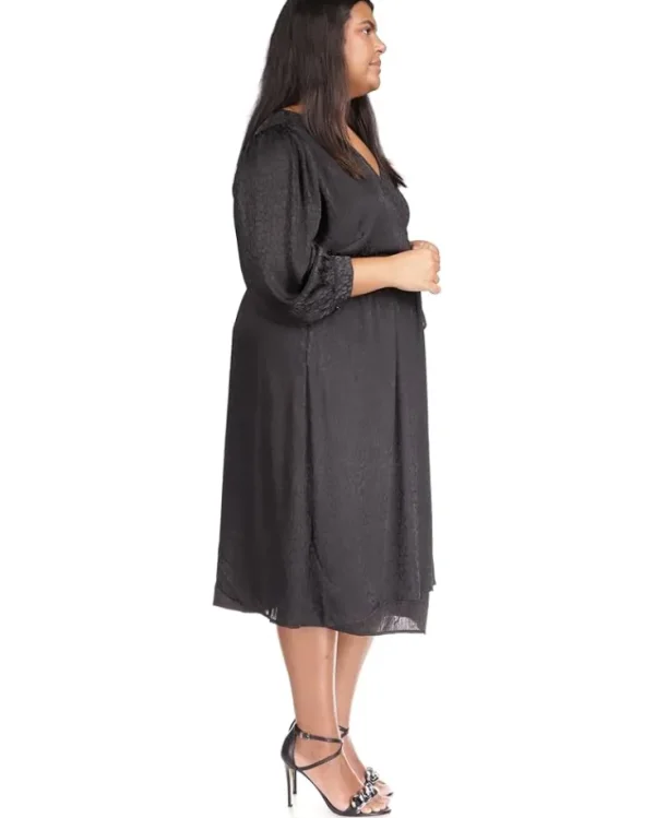 MICHAEL Michael Kors Plus Size<Plus Size Cheetah Jacquard Midi Wrap Dress Black
