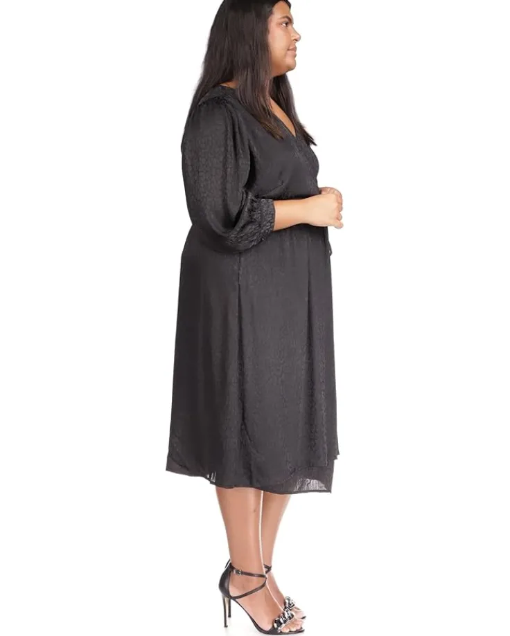 plus_size_cheetah_jacquar_3.webp MICHAEL Michael Kors Plus Size<Plus Size Cheetah Jacquard Midi Wrap Dress Black