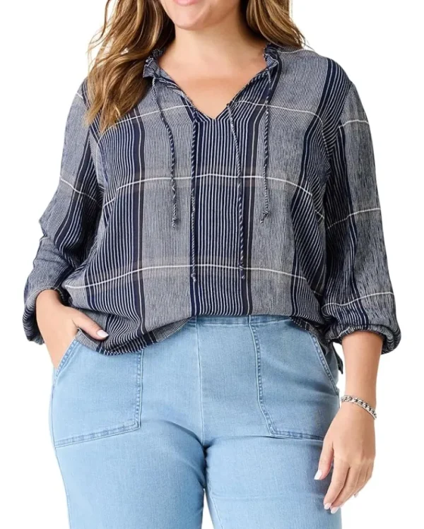 NIC+ZOE Shirts & Tops<Plus Size Line It Up Top Indigo Multi