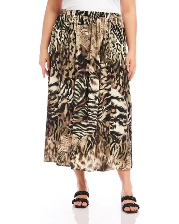 Karen Kane Skirts<Plus Size Side-Slit Midi Skirt Print