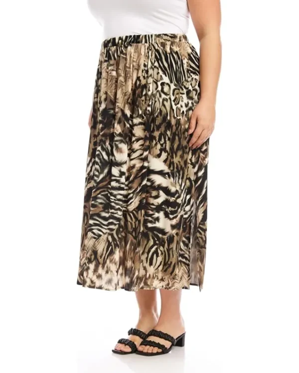 Karen Kane Skirts<Plus Size Side-Slit Midi Skirt Print