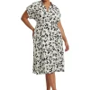 Lauren Ralph Lauren Dresses | Plus Size<Plus-Size Leaf-Print Belted Crepe Dress Cream/Black
