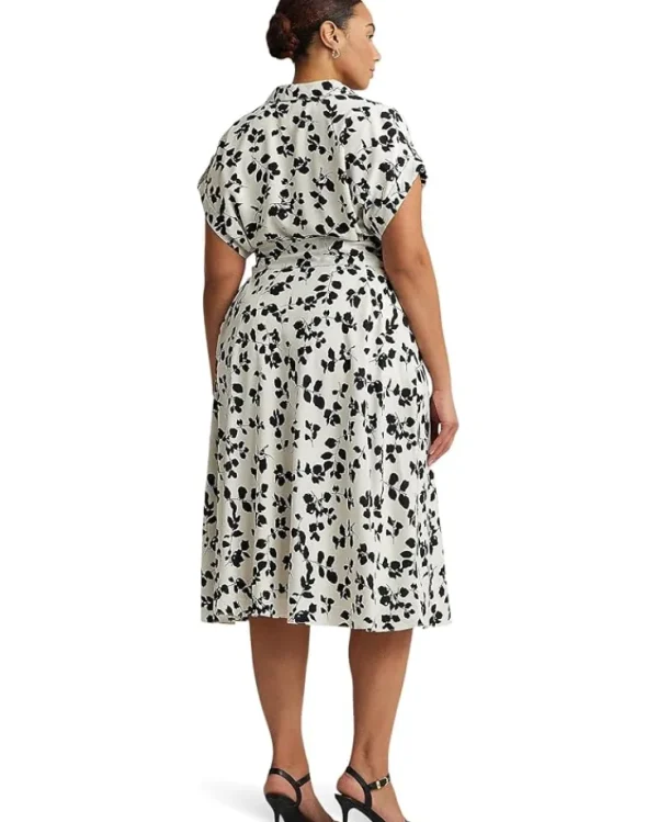 Lauren Ralph Lauren Dresses | Plus Size<Plus-Size Leaf-Print Belted Crepe Dress Cream/Black