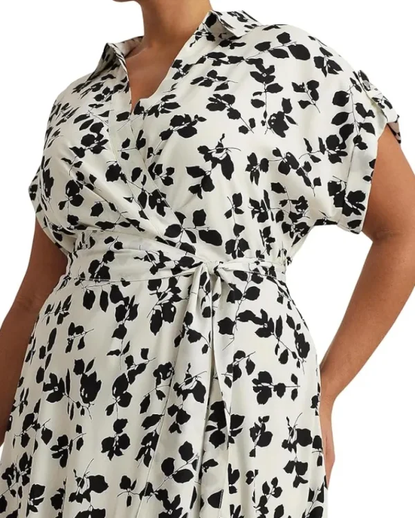 Lauren Ralph Lauren Dresses | Plus Size<Plus-Size Leaf-Print Belted Crepe Dress Cream/Black