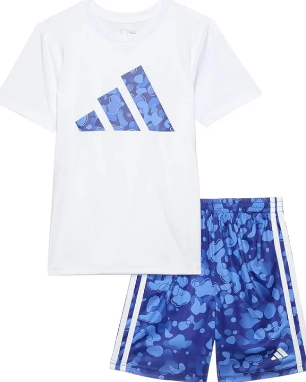 adidas Kids Shorts<Poly C Tee Aop 3S Short Set(Toddler/Little Kid) White