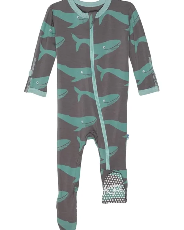 Kickee Pants Kids Pajamas<Print Footie with Zipper (Infant) Rain Whale