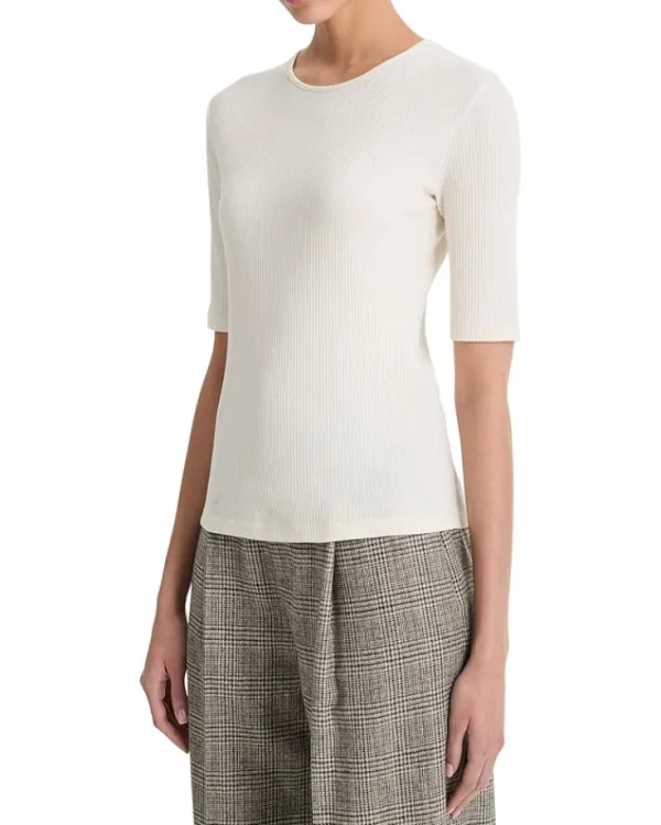 Vince Shirts & Tops<Ribbed Elbow Sleeve Crew Tee Light White Sand