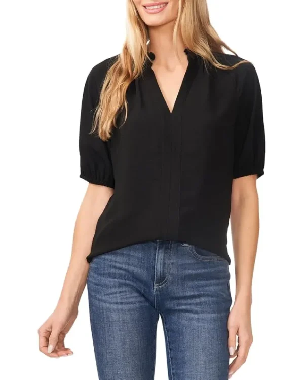 CeCe Shirts & Tops<Ruffle Neck Raglan Split Seam Blouse Rich Black