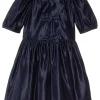 Janie and Jack Dresses<Satin Bow Dress (Toddler/Little Kids/Big Kids) Dark Blue
