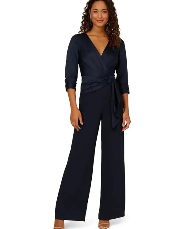 Adrianna Papell Jumpsuits & Rompers<Satin Crepe Jumpsuit Dark Navy