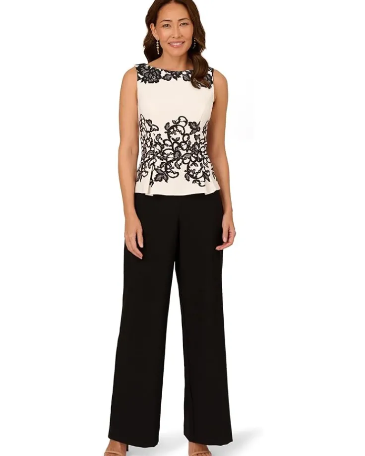 scroll_lace_jumptsuit_0.webp Adrianna Papell Pants<Scroll Lace Jumptsuit Ivory/Black