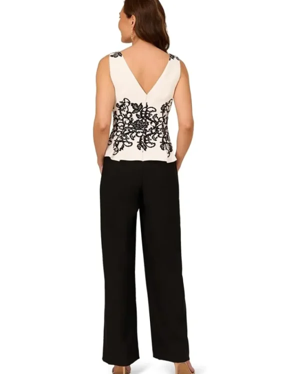 Adrianna Papell Pants<Scroll Lace Jumptsuit Ivory/Black
