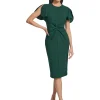 Calvin Klein Dresses<Scuba Crepe Split Sleeve Sheath Malachite