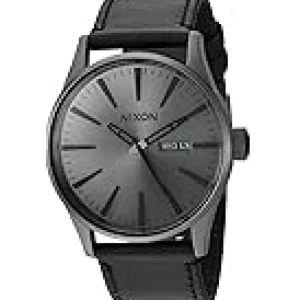 Nixon Watches<Sentry Leather Gunmetal/Black
