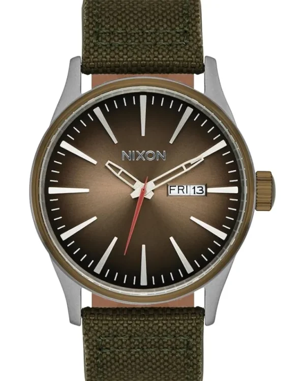 Nixon Watches<Sentry Nylon Silver/Light Brown/Asphalt