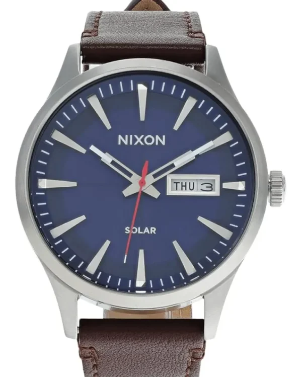 Nixon Watches<Sentry Solar Leather Navy Sunray/Silver