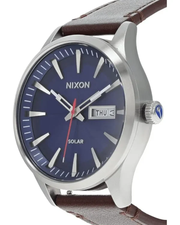Nixon Watches<Sentry Solar Leather Navy Sunray/Silver