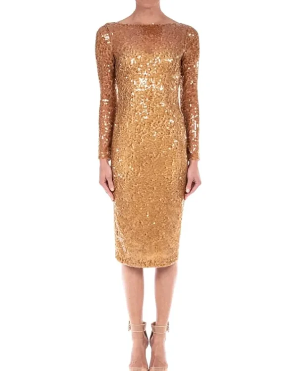 Badgley Mischka Dresses<Sequin Long Sleeve Dress Gold