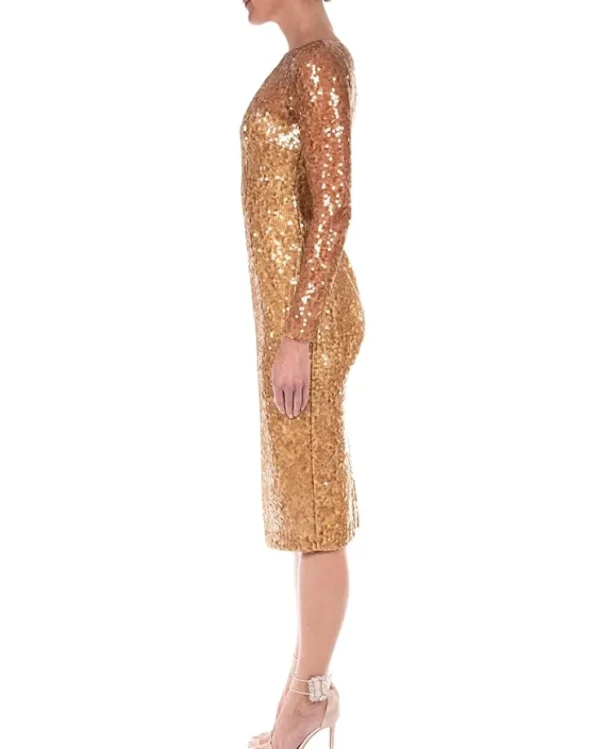 Badgley Mischka Dresses<Sequin Long Sleeve Dress Gold
