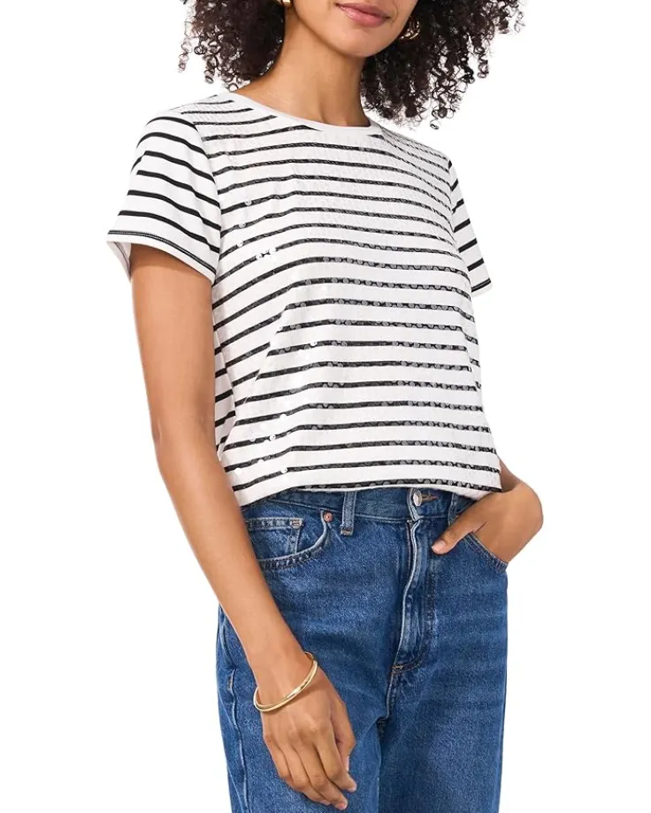 sequin_striped_tee_2.webp Vince Camuto Shirts & Tops<Sequin Striped Tee Rich Black