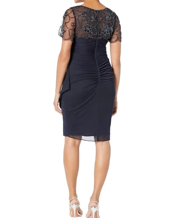 XSCAPE Dresses<Short Sheer Matte Jersey Beaded Top Navy