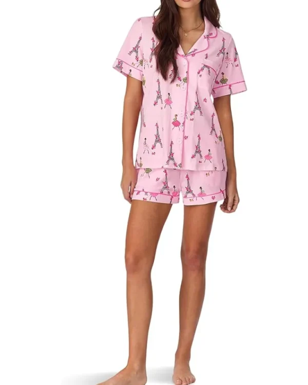 Bedhead PJs Sleepwear<Short Sleeve Cotton Knit Boxer Pajama Set Tennis Cheetahs