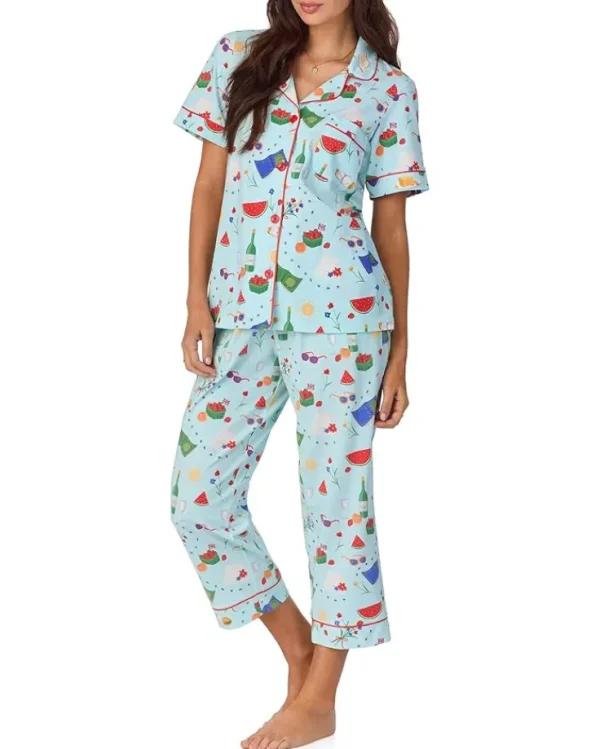 Bedhead PJs Sleepwear<Short Sleeve Cotton Knit Cropped Pajama Set Berry Souffle