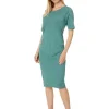 Mod-o-doc Dresses<Short Sleeve Gathered Sideseam Midi Dress Teal Lagoon