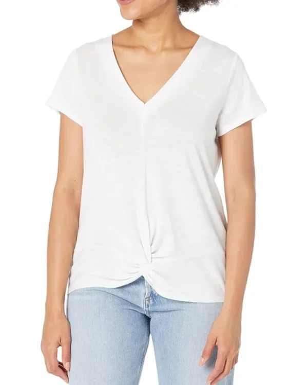 NIC+ZOE Shirts & Tops<Short Sleeve Knotted V Tee Paper White