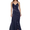 DKNY Dresses<Sleeveless Ruffled V-Neck Gown Navy