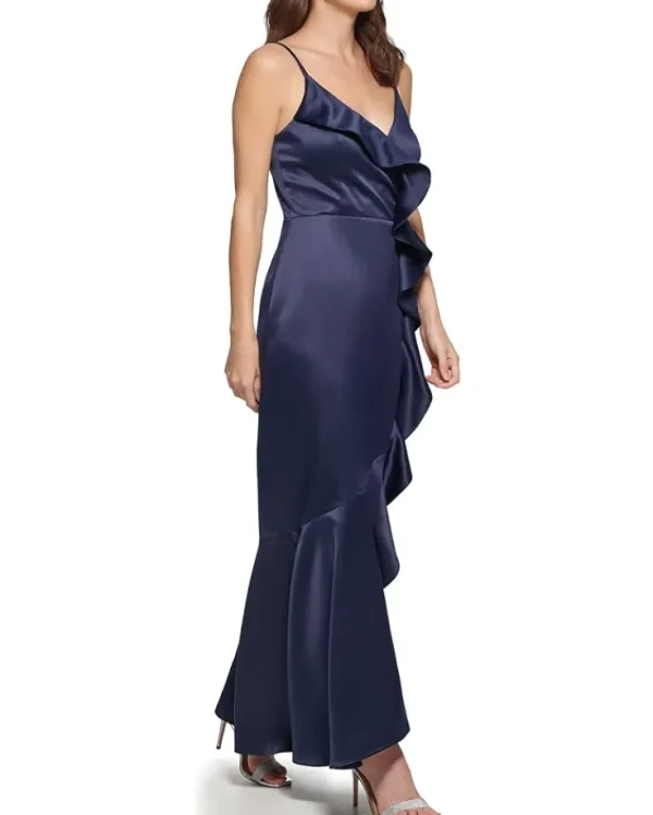 DKNY Dresses<Sleeveless Ruffled V-Neck Gown Navy