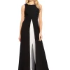 Adrianna Papell Jumpsuits & Rompers<Sleeveless Stretch Crepe Jumpsuit with Chiffon Overlay Black Ivory