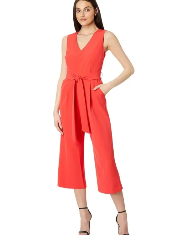 Vince Camuto Jumpsuits & Rompers<Sleeveless V-Neck Belted Poly Base Jumpsuit Tulip Red