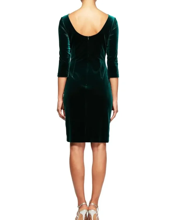 Alex Evenings Dresses<3/4 Sleeves Short Side Ruched Dress w/ Beaded Detail At Hip Forest