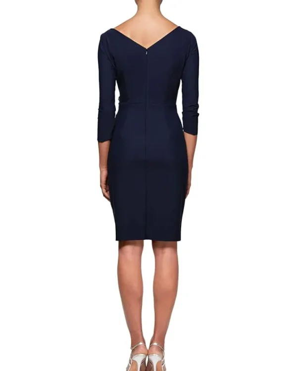 Alex Evenings Dresses<Slimming Short Sheath 3/4 Sleeve Dress with Surplus Neckline Navy
