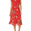 CeCe Dresses<Smocked Waist Midi Dress Fiery Red