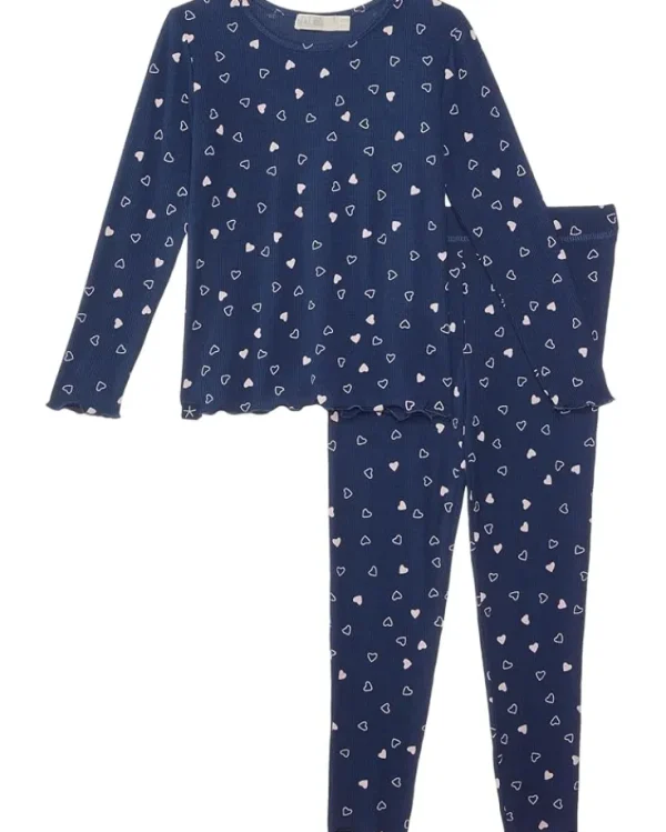Barefoot Dreams Kids Pajamas<Soft Ribbed Toddler Set(Toddler) Marine-pink Peonie