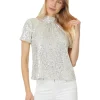CeCe Shirts & Tops<S/S Mock Nk Sequin Blse W/ Back Bow 246 Champagne