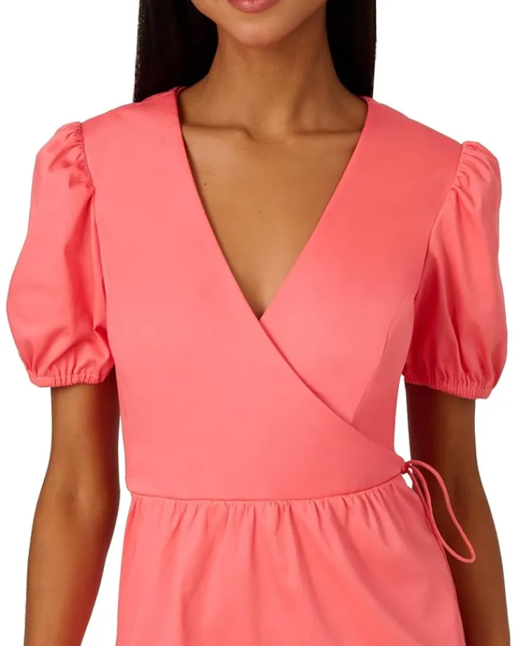 stretch_cotton_short_dres_2.webp Adrianna Papell Dresses<Stretch Cotton Short Dress Spicy Coral