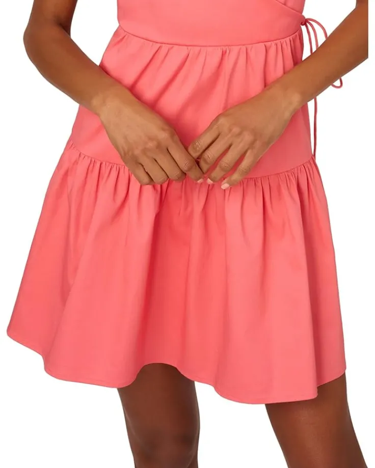 stretch_cotton_short_dres_3.webp Adrianna Papell Dresses<Stretch Cotton Short Dress Spicy Coral