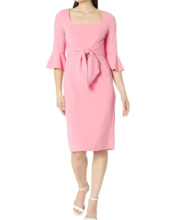 Adrianna Papell Dresses<Stretch Crepe Bell Sleeve Dress with Scoop Neck & Tie Front Faded Rose