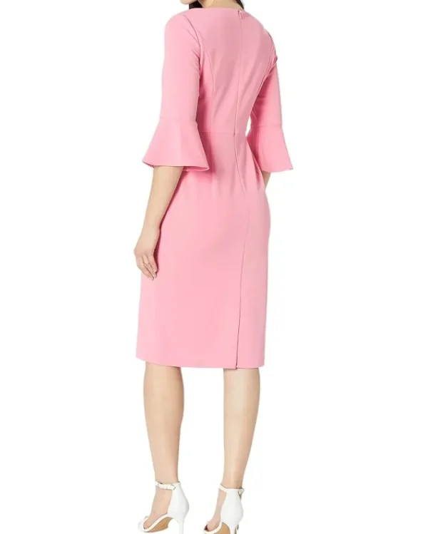Adrianna Papell Dresses<Stretch Crepe Bell Sleeve Dress with Scoop Neck & Tie Front Faded Rose