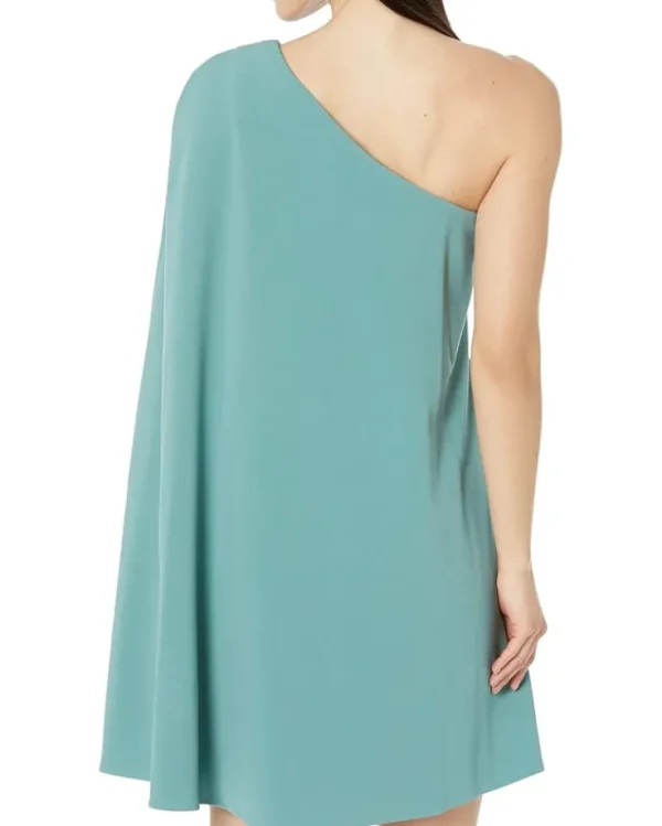 Adrianna Papell Dresses<Stretch Crepe One Shoulder Sheath Dress with Cape Detail Green Slate