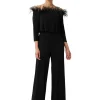 Adrianna Papell Jumpsuits & Rompers<Stretch Jersey Blousson Jumpsuit with Feather Trim Black