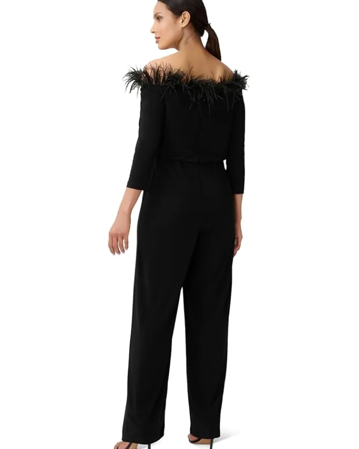 stretch_jersey_blousson_j_1.webp Adrianna Papell Jumpsuits & Rompers<Stretch Jersey Blousson Jumpsuit with Feather Trim Black