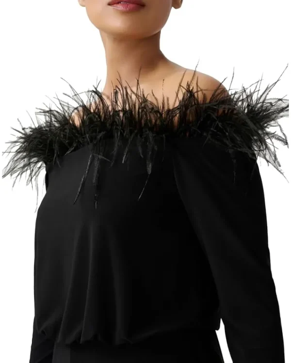 Adrianna Papell Jumpsuits & Rompers<Stretch Jersey Blousson Jumpsuit with Feather Trim Black