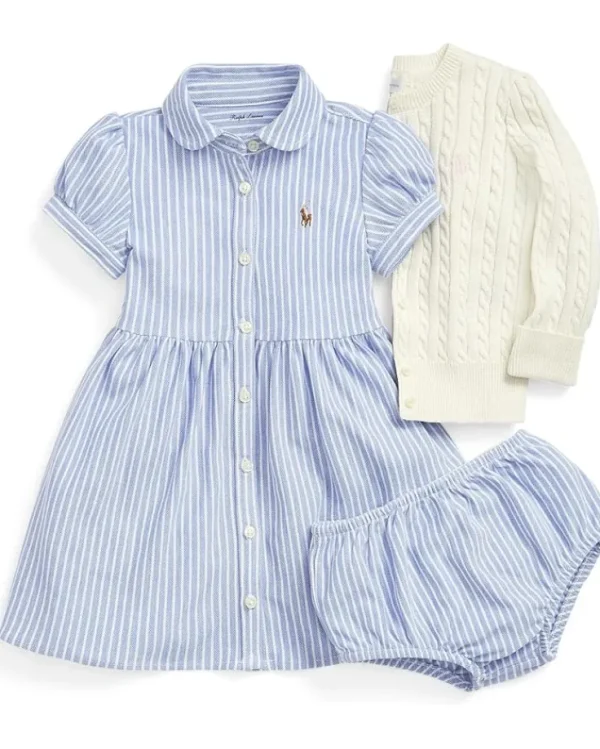 Polo Ralph Lauren Kids Dresses<Striped Knit Oxford Dress (Infant) Harbor Island Blue/White