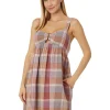 Lucky Brand Dresses<Striped Linen Cutout Babydoll Dress Dawn Pink Plaid
