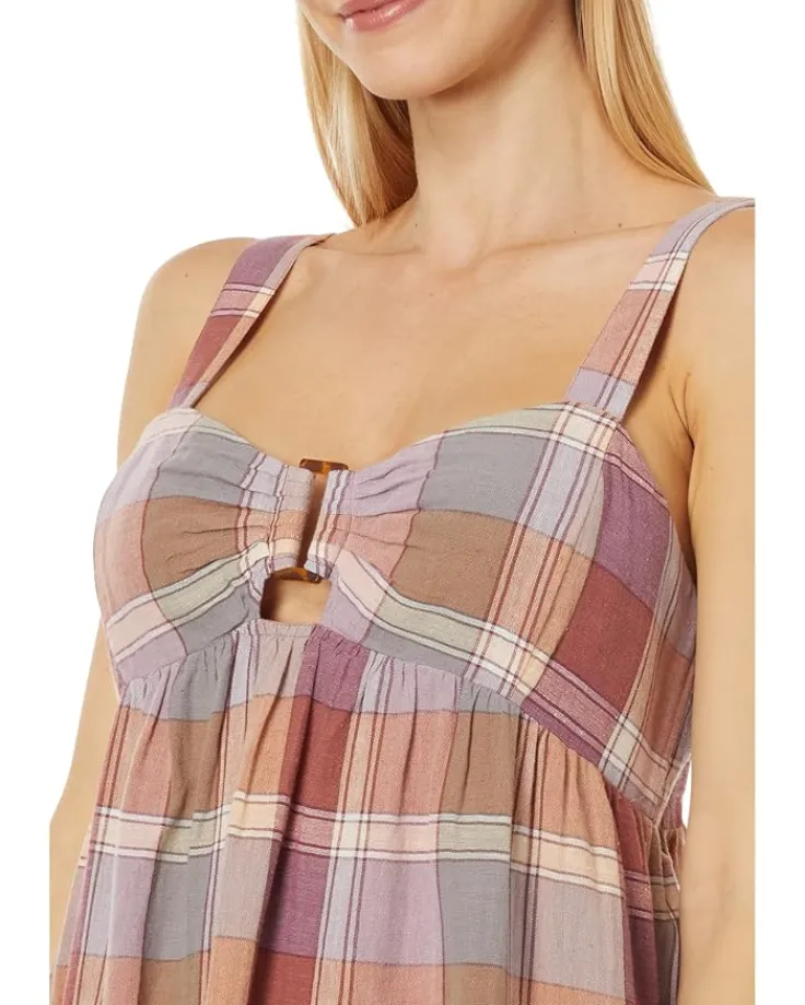 striped_linen_cutout_baby_2.webp Lucky Brand Dresses<Striped Linen Cutout Babydoll Dress Dawn Pink Plaid